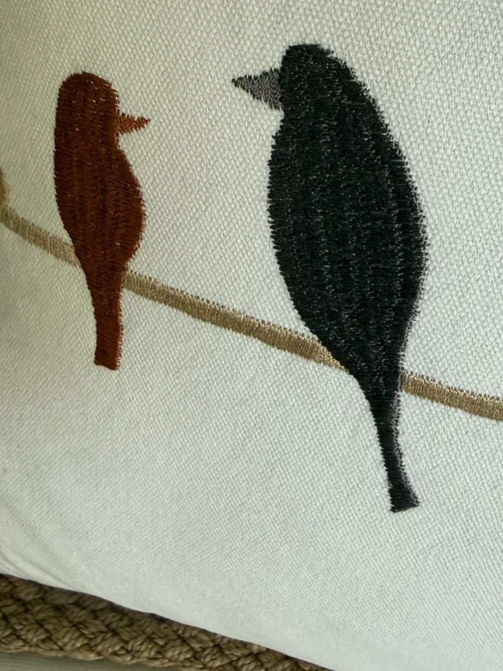 DOMAIN Cotton Jute Embroidered Bird Accent Pillow Duck Feather Insert 14x21